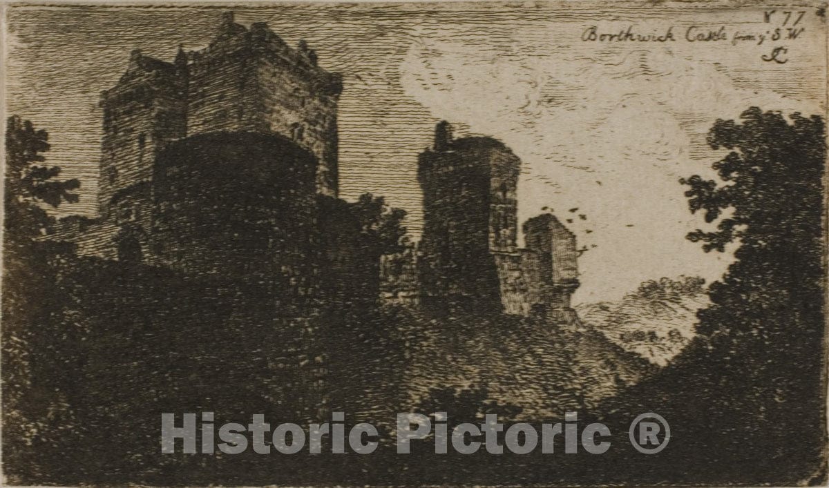 Art Print : Borthwick Castle from the Southwest, John Clerk of Eldin, c.1753, Vintage Wall Decor :