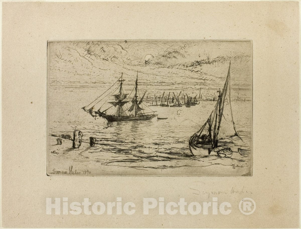 Art Print : A Brig at Anchor, Francis Seymour Haden, c 1863, Vintage Wall Decor :