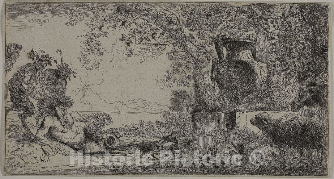 Art Print : Pan Reclining before a Large Vase, Giovanni Benedetto Castiglione, c.1753, Vintage Wall Decor :