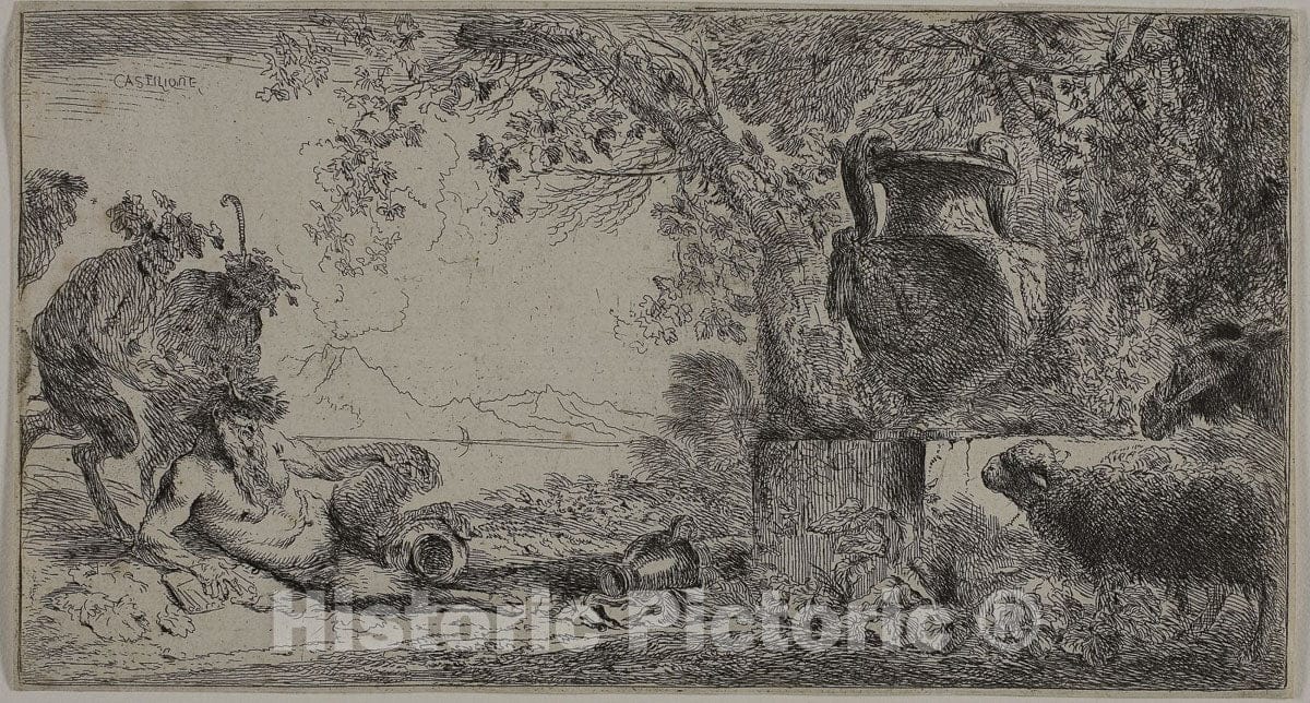 Art Print : Pan Reclining before a Large Vase, Giovanni Benedetto Castiglione, c.1753, Vintage Wall Decor :