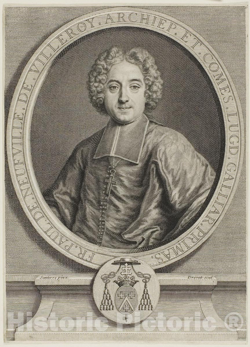 Art Print : Portrait of FranÃ§ois-Paul de Neufville de Villeroy, Pierre-Imbert Drevet, c.1618, Vintage Wall Decor :
