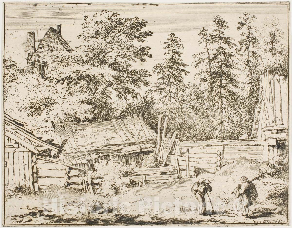 Art Print : Farm Sheds, Allart Van Everdingen, c 1905, Vintage Wall Decor :