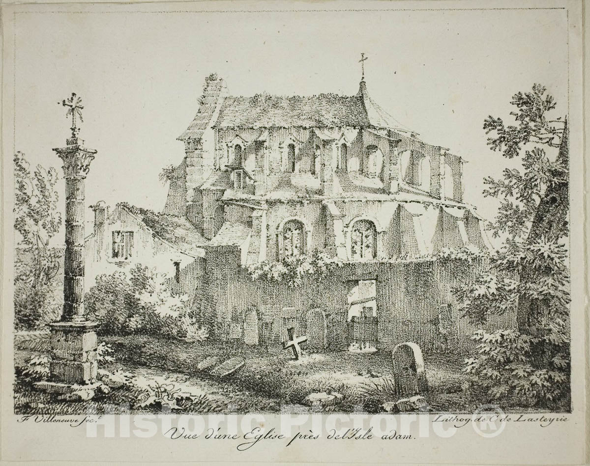 Art Print : View of a Church Near lIsle-Adam, Louis Jules Frederic Villeneuve, c.1817, Vintage Wall Decor :