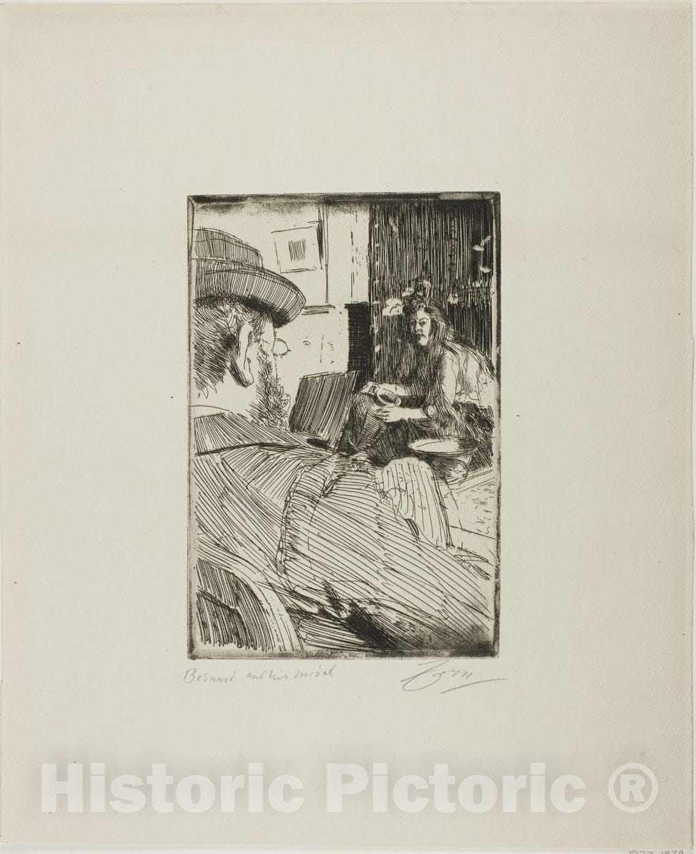 Art Print : Albert Besnard and His Model, Anders Zorn, c 1898, Vintage Wall Decor :