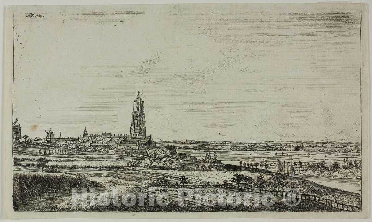 Art Print : View of a Dutch Town (Rhenan), Anthonie Waterloo, c.1587, Vintage Wall Decor :