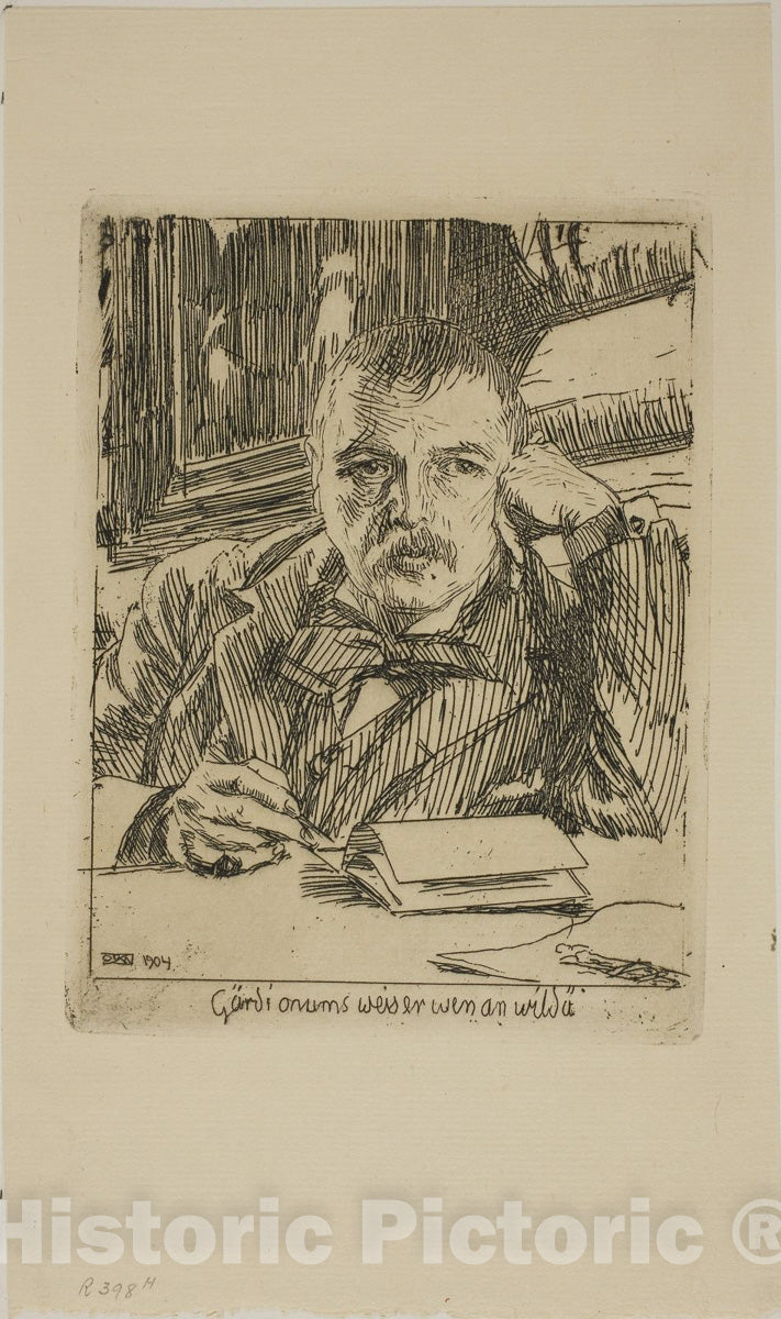 Art Print : Self-Portrait with Inscription, Anders Zorn, c.1915, Vintage Wall Decor :