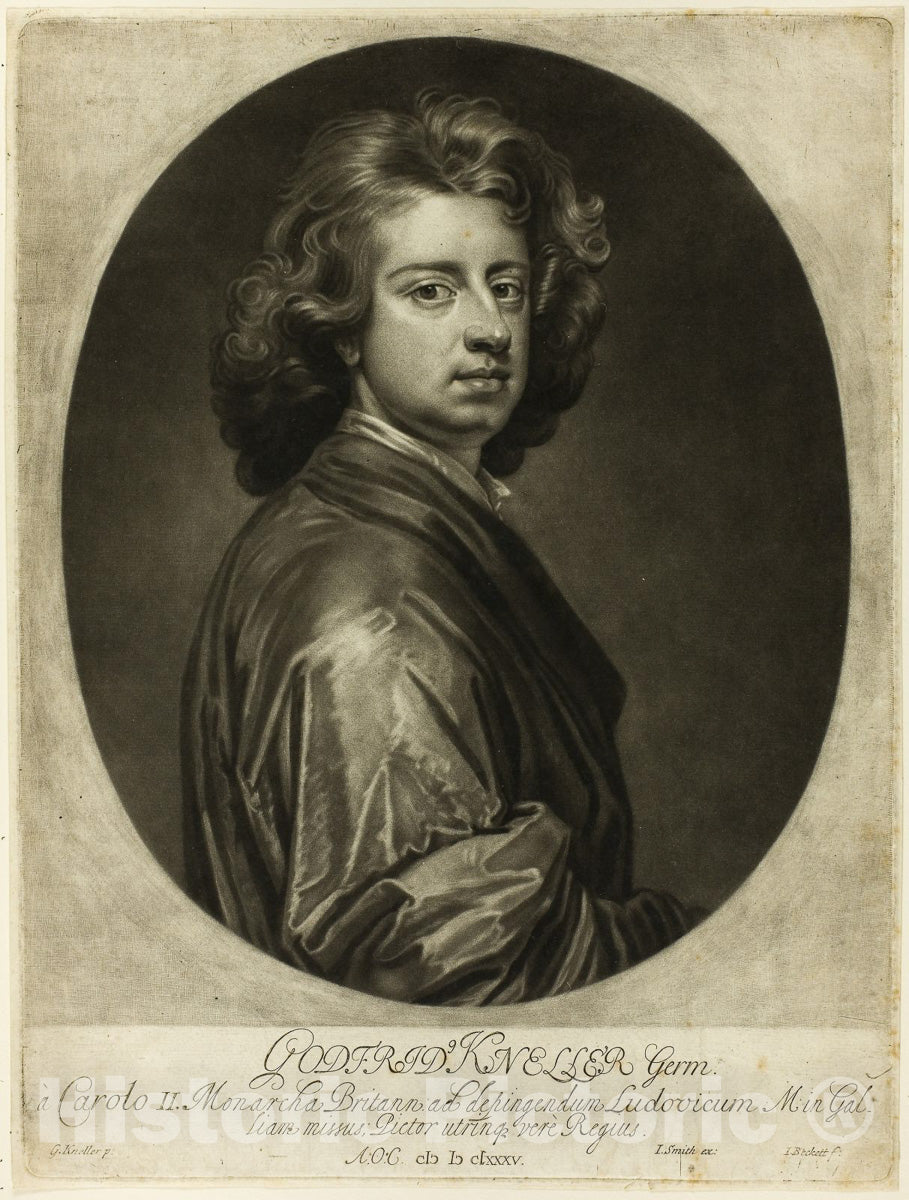 Art Print : Portrait of Godfrey, Isaac Beckett, c.1700, Vintage Wall Decor :