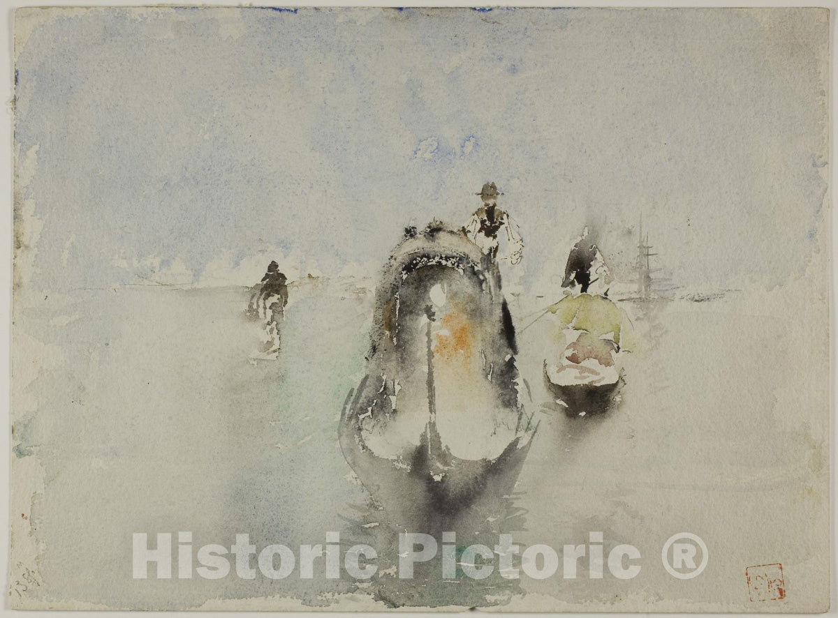 Art Print : Gondolas, Grand Canal, Venice, Robert Frederick Blum, c 1895, Vintage Wall Decor :