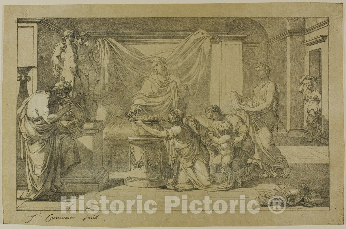 Art Print : Offering to Lares, Vincenzo Camuccini, c.1973, Vintage Wall Decor :
