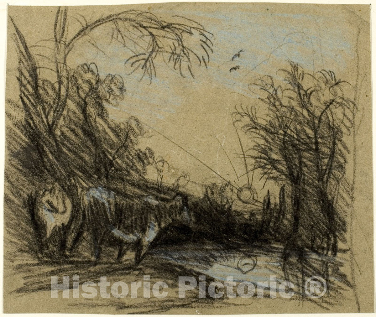 Art Print : Landscape with Cows, John Constable, c 1873, Vintage Wall Decor :