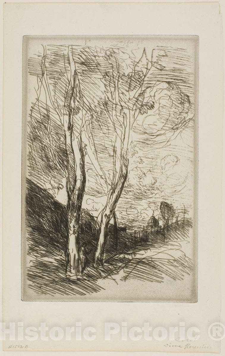 Art Print : The Florentine Duomo, Jean Baptiste Camille Corot, c.1657, Vintage Wall Decor :