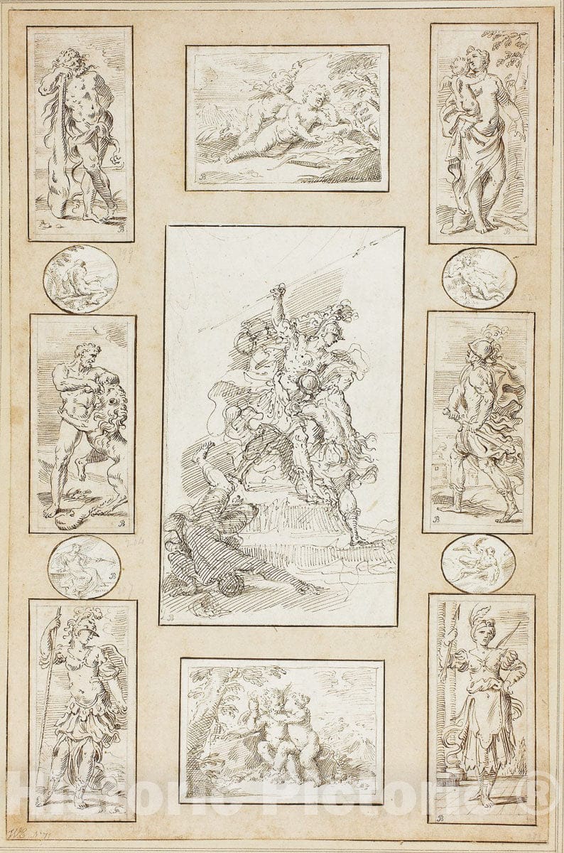 Art Print : Antique Warriors and Mythological Subjects, Donato Creti, c.1955, Vintage Wall Decor :