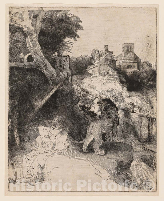 Art Print : St. Jerome Reading in an Italian Landscape, Rembrandt Harmenszoon Van Rijn, c.1815, Vintage Wall Decor :
