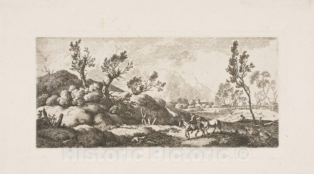 Art Print : Landscape - Boy with Horse, Ferdinand Kobell, c 1880, Vintage Wall Decor :