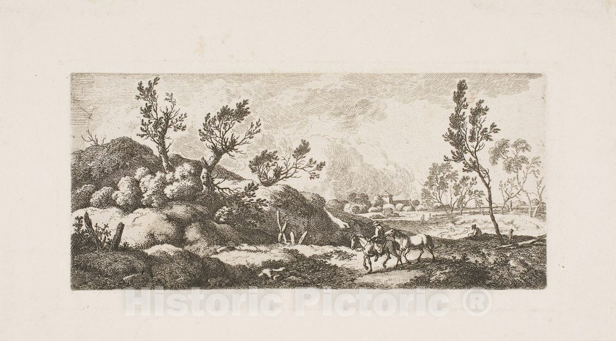 Art Print : Landscape - Boy with Horse, Ferdinand Kobell, c 1880, Vintage Wall Decor :