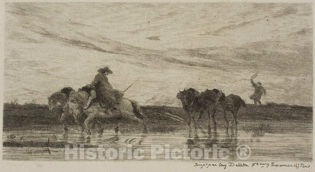 Art Print : The Dray Horses, Charles FranÃ§ois Daubigny, c.1623, Vintage Wall Decor :