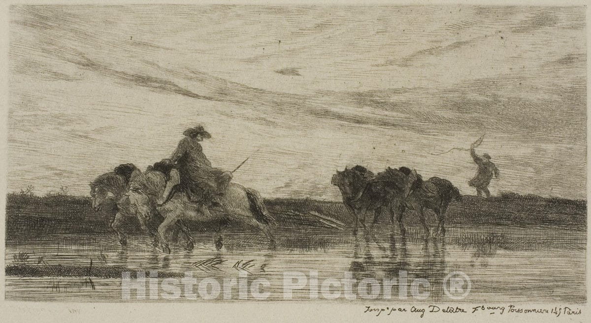Art Print : The Dray Horses, Charles FranÃ§ois Daubigny, c.1623, Vintage Wall Decor :