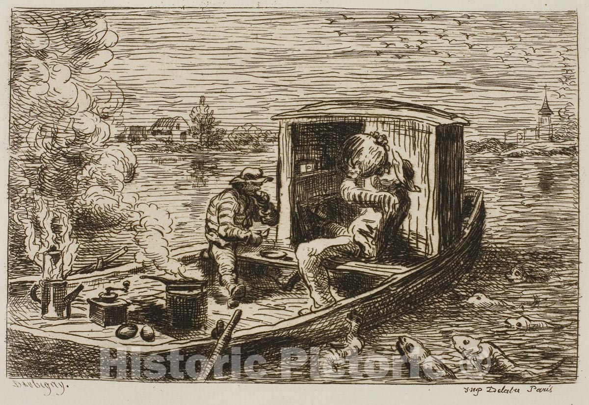 Art Print : Swallowing (Meal on the Boat), Charles FranÃ§ois Daubigny, c.1626, Vintage Wall Decor :