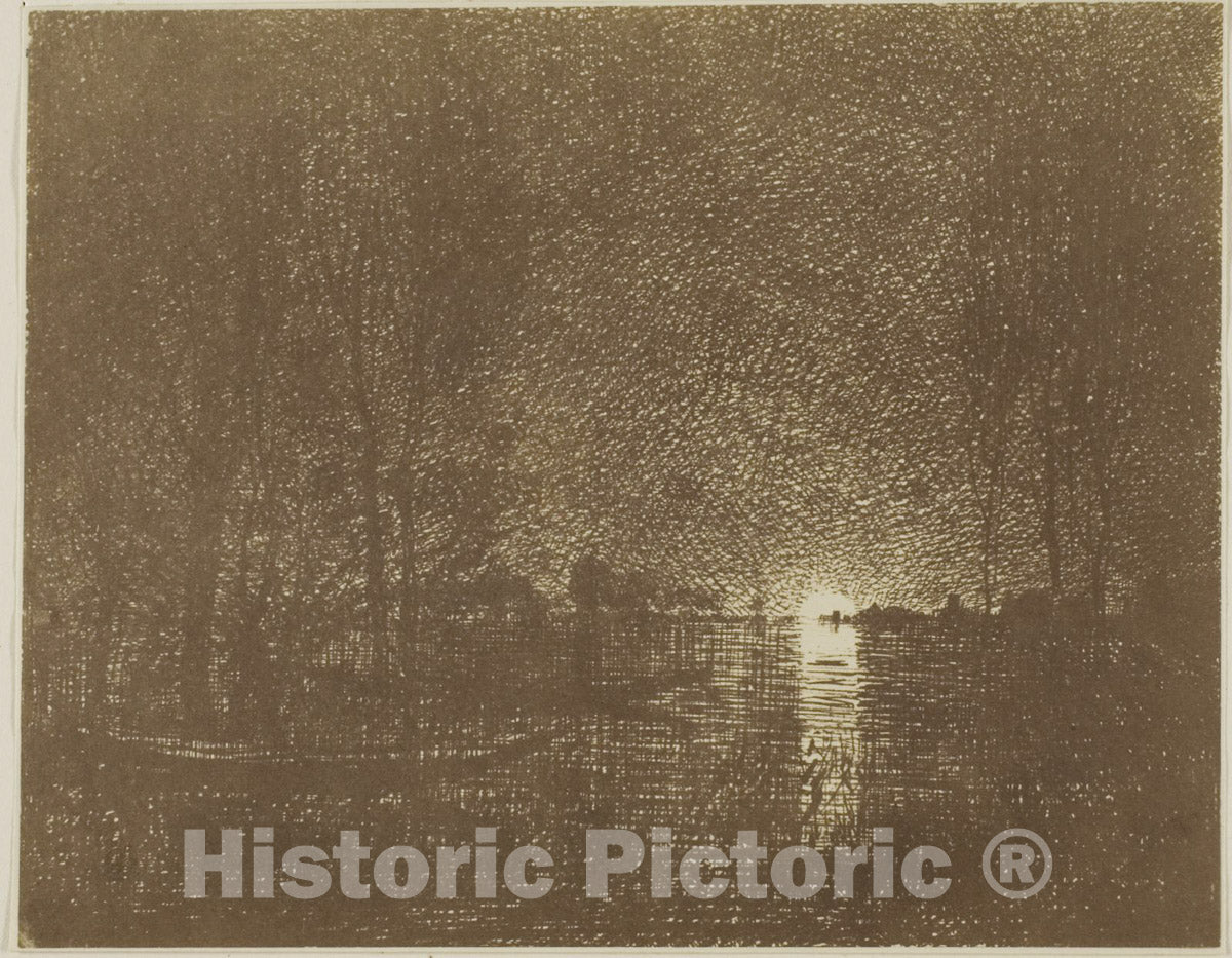 Art Print : Night Effect, Charles FranÃ§ois Daubigny, c 1856, Vintage Wall Decor :