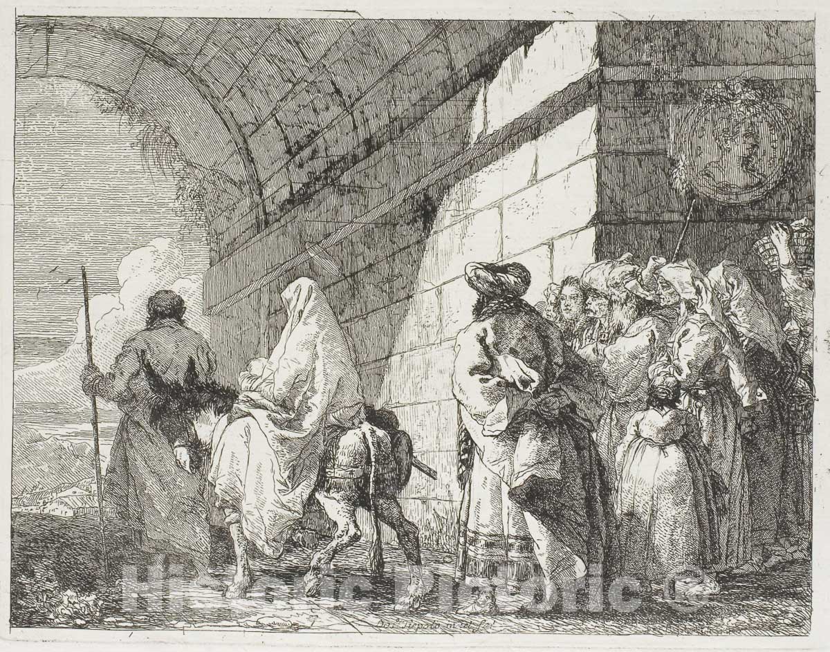 Art Print : The Holy Family Leaving by a City Gate, plate seven from The Flight into Egypt, Giovanni Domenico Tiepolo, c.1753, Vintage Wall Decor :