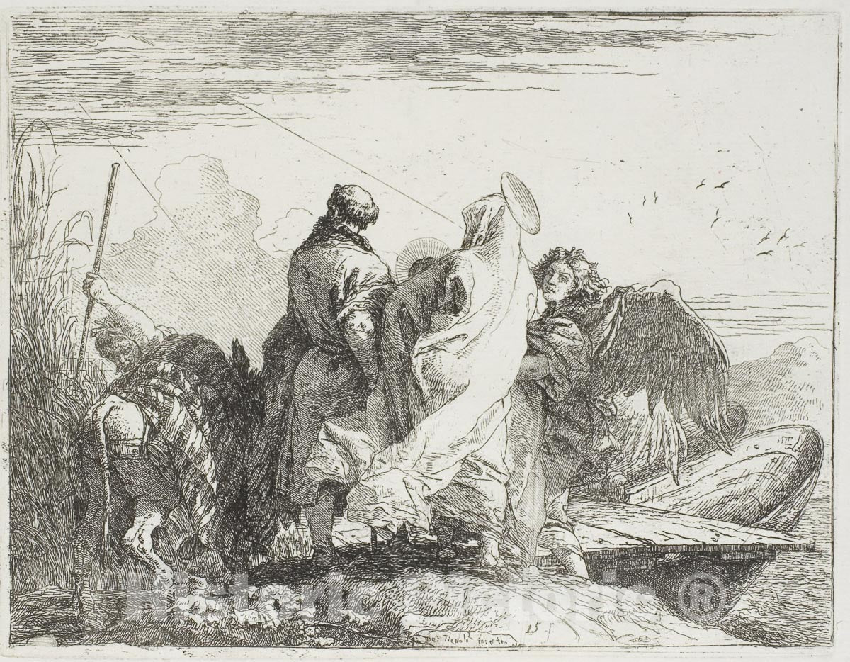 Art Print : The Holy Family Stepping Off the Bank, plate fifteen from The Flight into Egypt, Giovanni Domenico Tiepolo, c.1866, Vintage Wall Decor :