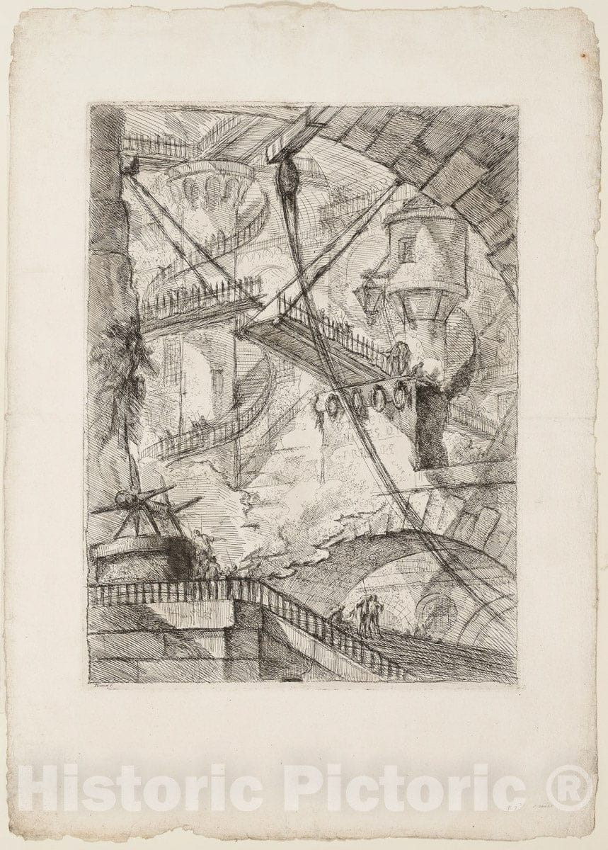 Art Print : The Drawbridge, plate seven from Imaginary Prisons, Giovanni Battista Piranesi, c 1860, Vintage Wall Decor :