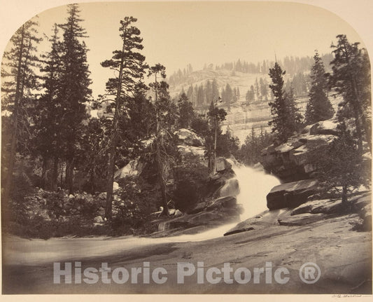 Photo Print : Carleton E. Watkins - Cascade, Nevada Fall on Left, View Above Vernal Fall : Vintage Wall Art