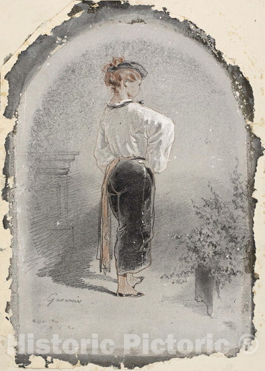 Art Print : Woman in Spanish Costume, Paul Gavarni, c 1983, Vintage Wall Decor :