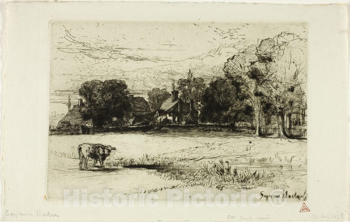 Art Print : Horsleys Cottages, Francis Seymour Haden, c.1626, Vintage Wall Decor :
