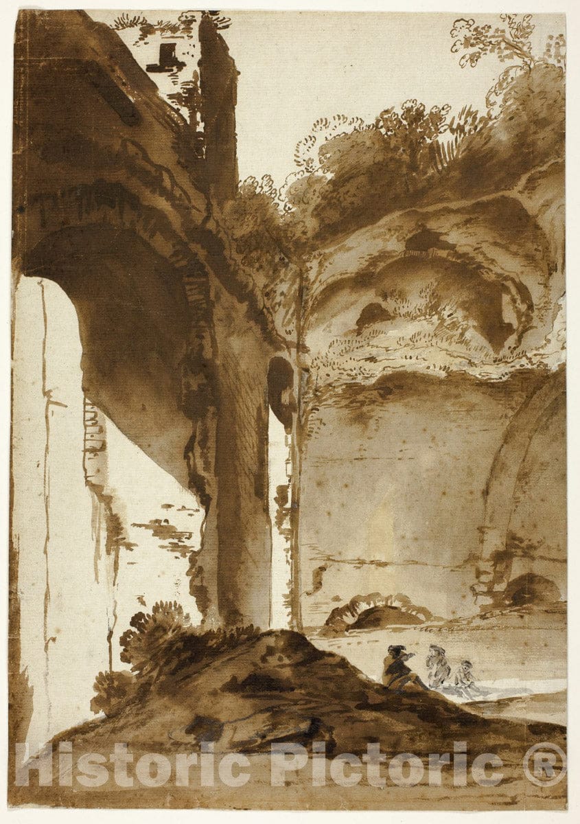 Art Print : Villa of Maecenas at Tivoli, Bartholomeus Breenbergh, c 1832, Vintage Wall Decor :