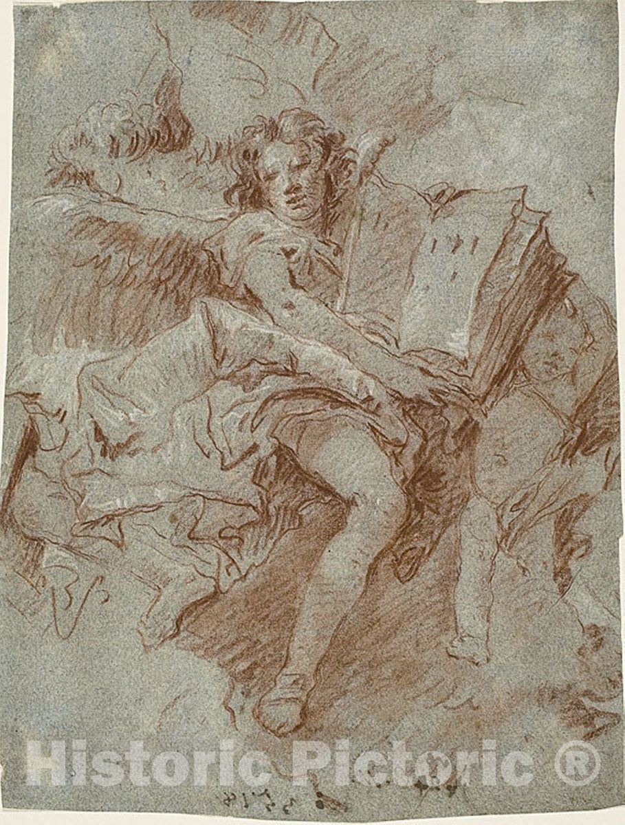 Art Print : An Angel with a Book, Giovanni Domenico Tiepolo, c.1639, Vintage Wall Decor :