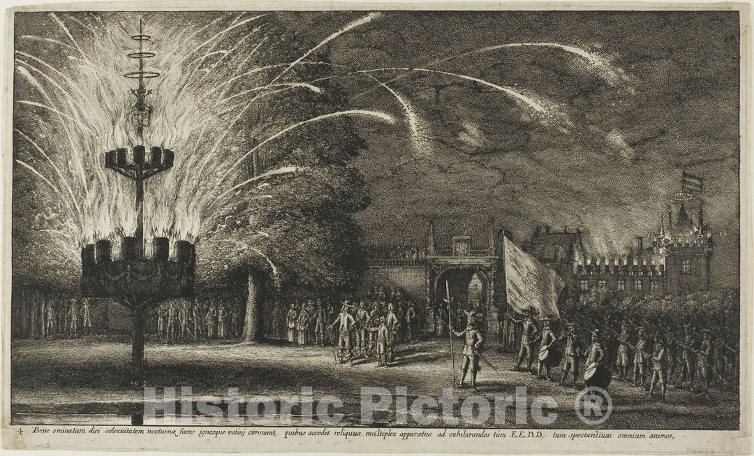 Art Print : Fireworks at Hemissem, Wenceslaus Hollar, c.1846, Vintage Wall Decor :