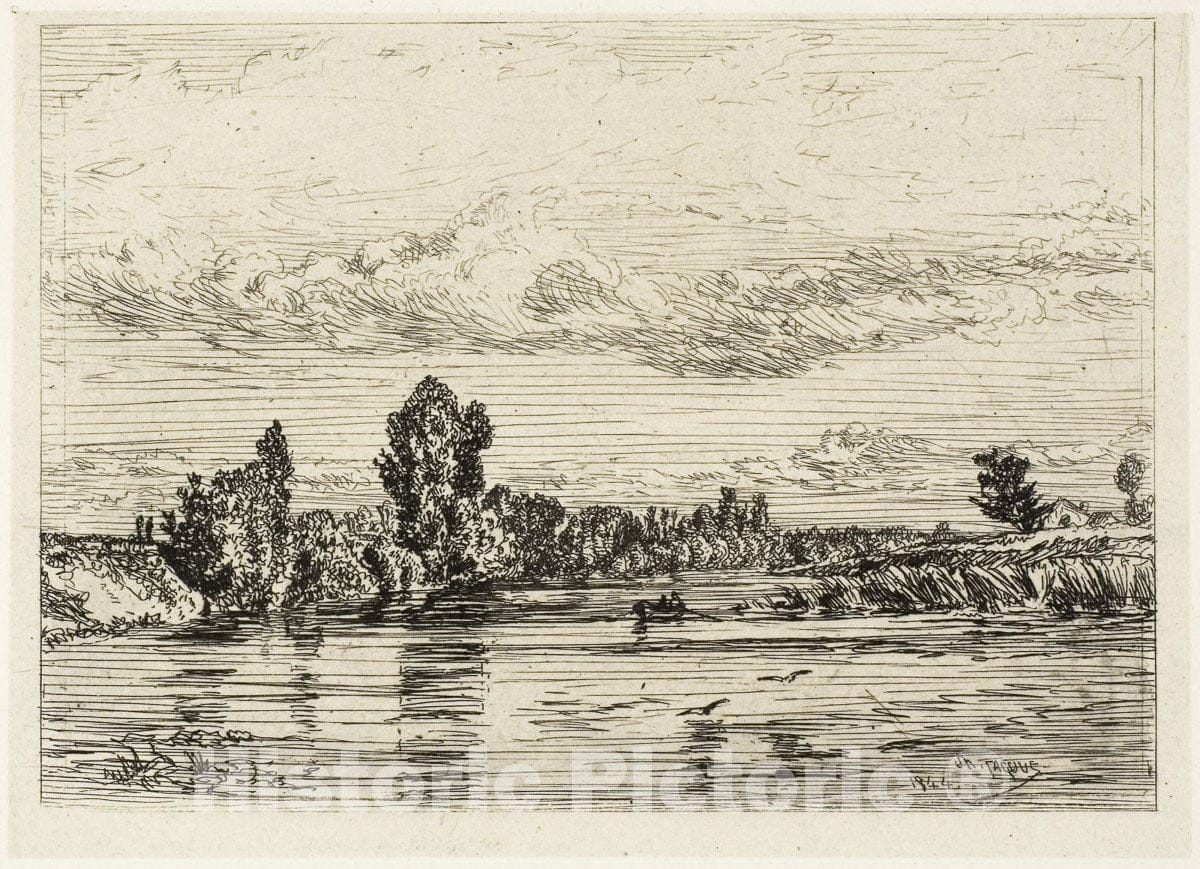 Art Print : Landscape Near AsniÃ¨res, Charles emile Jacque, c.1655, Vintage Wall Decor :