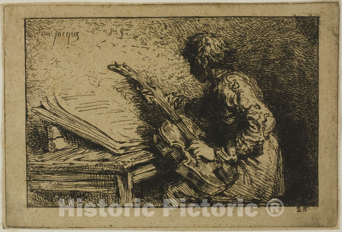 Art Print : Guitar Player, Charles emile Jacque, c.1934, Vintage Wall Decor :