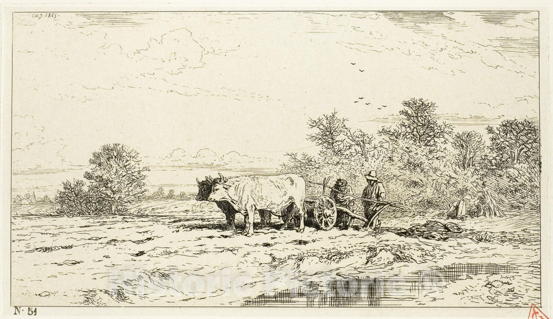 Art Print : Landscape with Farm Laborers, Charles emile Jacque, c 1861, Vintage Wall Decor :