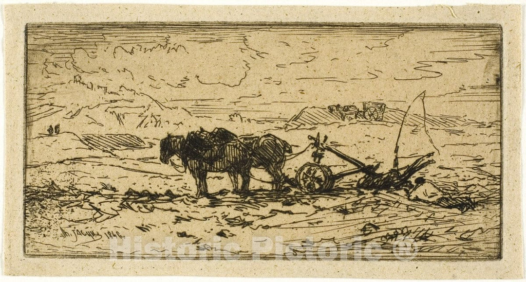 Art Print : Plowman and his Team Resting, Charles emile Jacque, c.1638, Vintage Wall Decor :
