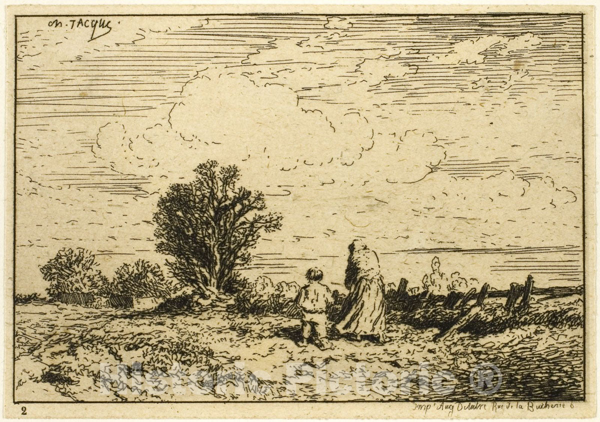 Art Print : Crossing the Meadow, Charles emile Jacque, c 1893, Vintage Wall Decor :