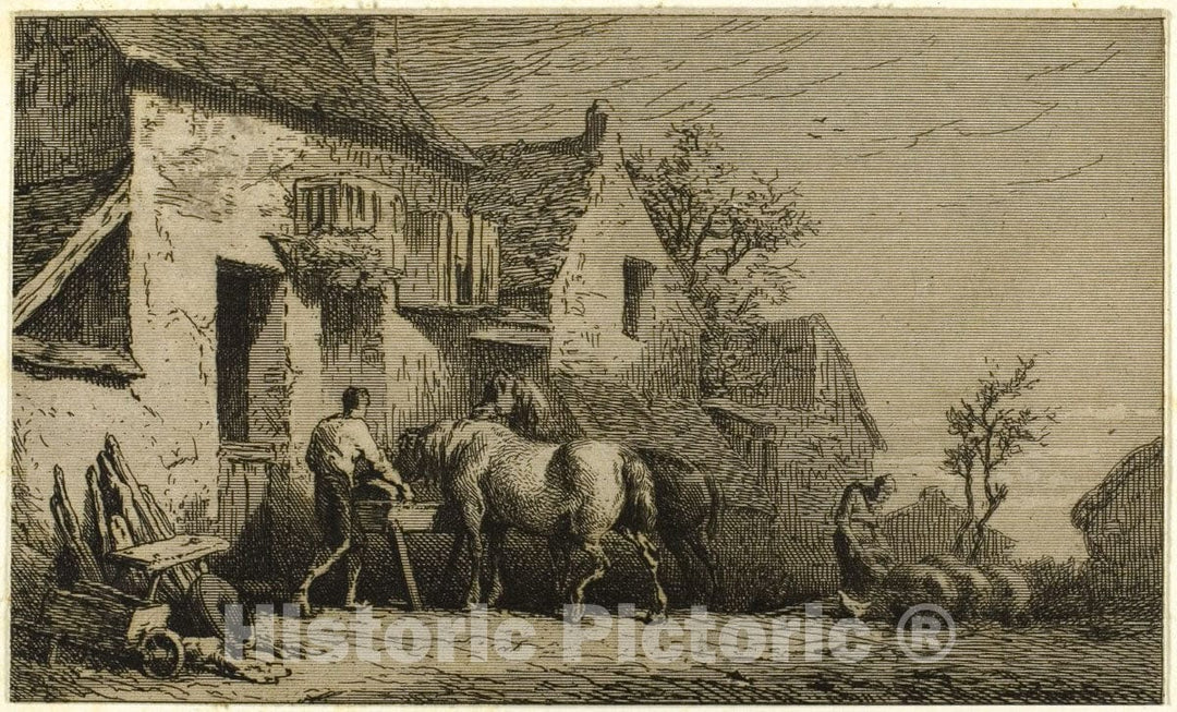 Art Print : Entrance to an Inn, with Stable Boy, Charles emile Jacque, c.1738, Vintage Wall Decor :