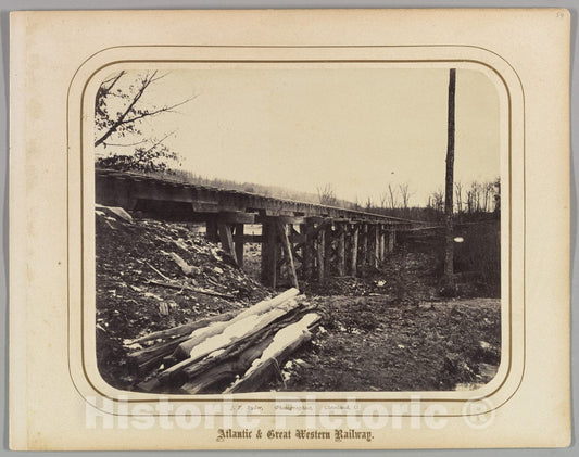 Photo Print : James Fitzallen Ryder - Winter Scene with Trestle Bridge Along The Atlantic & Great Western Railway : Vintage Wall Art