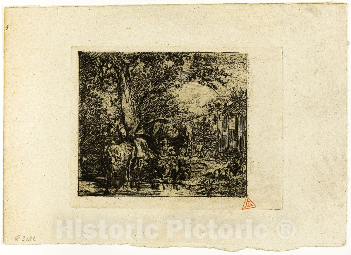 Art Print : Landscape with Animals, Charles emile Jacque, c 1844, Vintage Wall Decor :