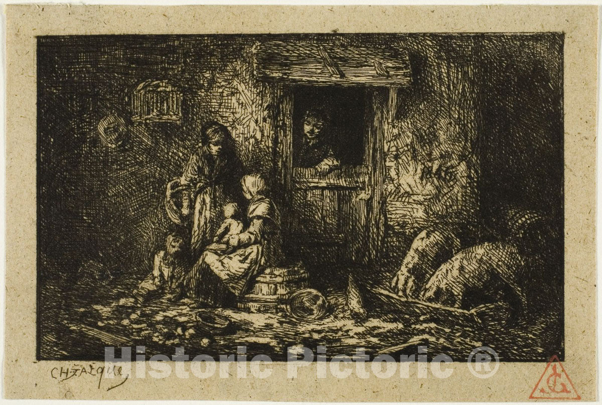 Art Print : Doorway of a Farmhouse, Charles emile Jacque, c 1919, Vintage Wall Decor :