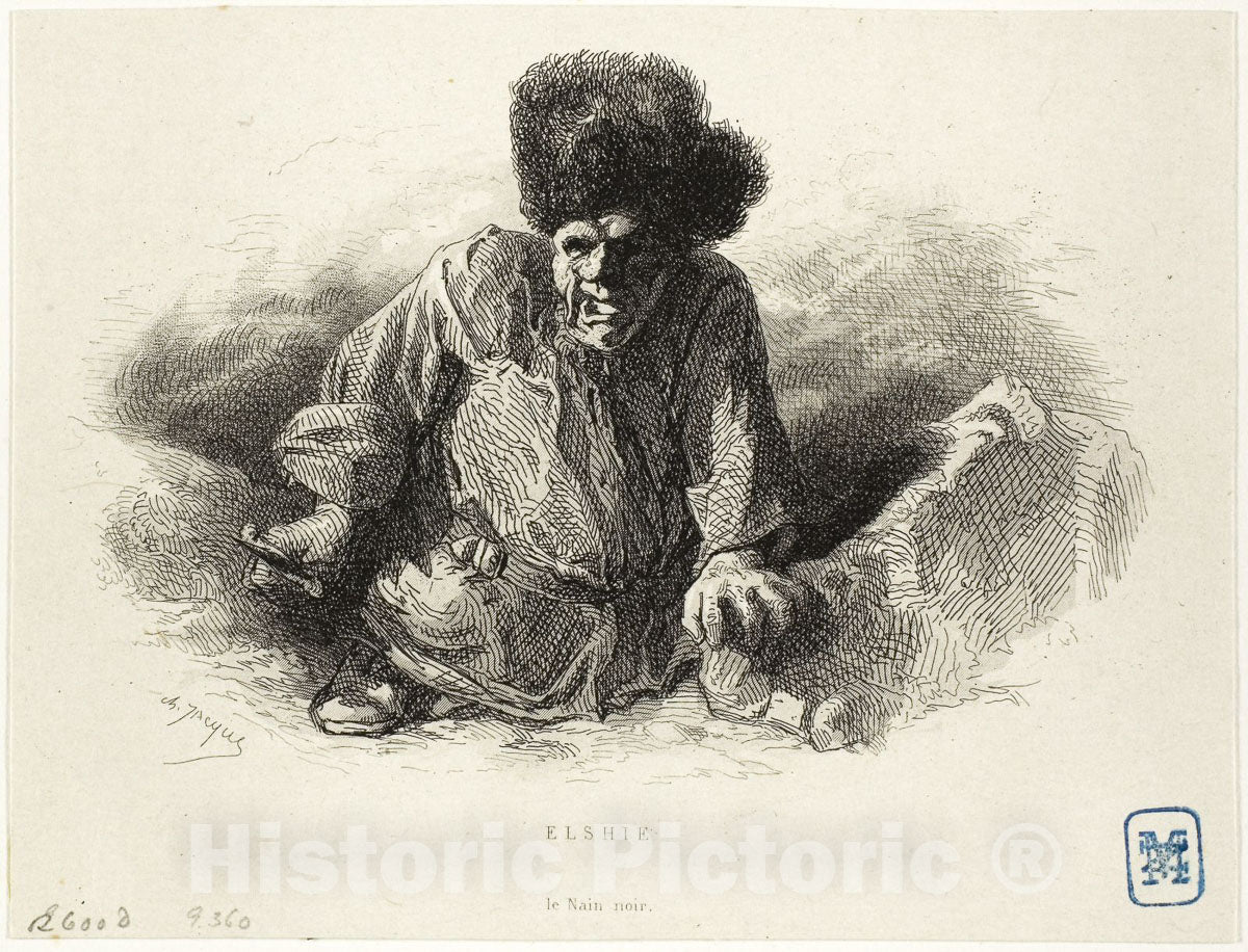 Art Print : Elshie, the Black Dwarf, Charles emile Jacque, c 1844, Vintage Wall Decor :