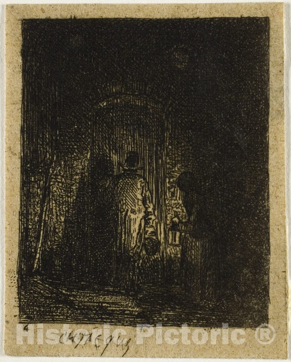 Art Print : Man and Woman with Lanterns, Charles emile Jacque, c.1634, Vintage Wall Decor :