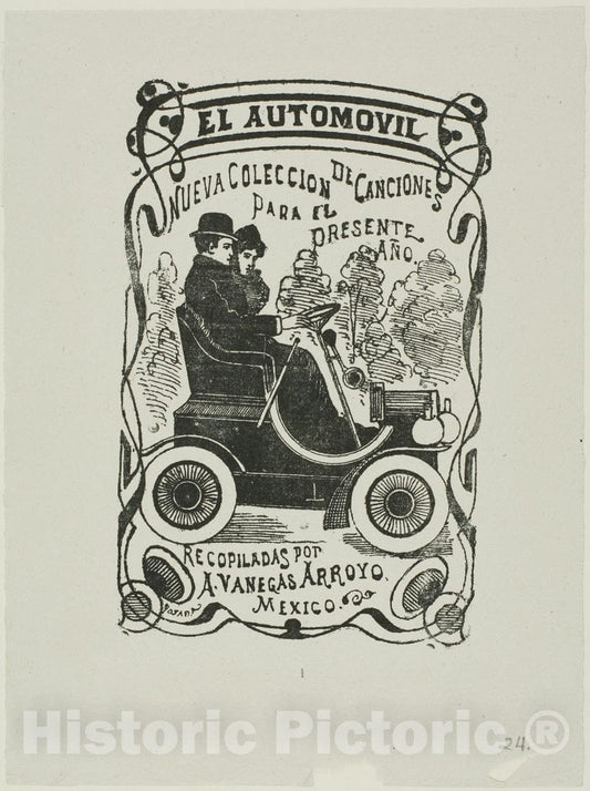 Art Print : The Automobile, Jose Guadalupe Posada, c 1966, Vintage Wall Decor :