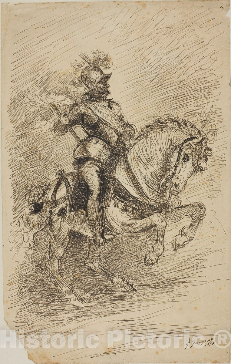 Art Print : Cavalier on Horseback, Jules Jacquet, c.1713, Vintage Wall Decor :