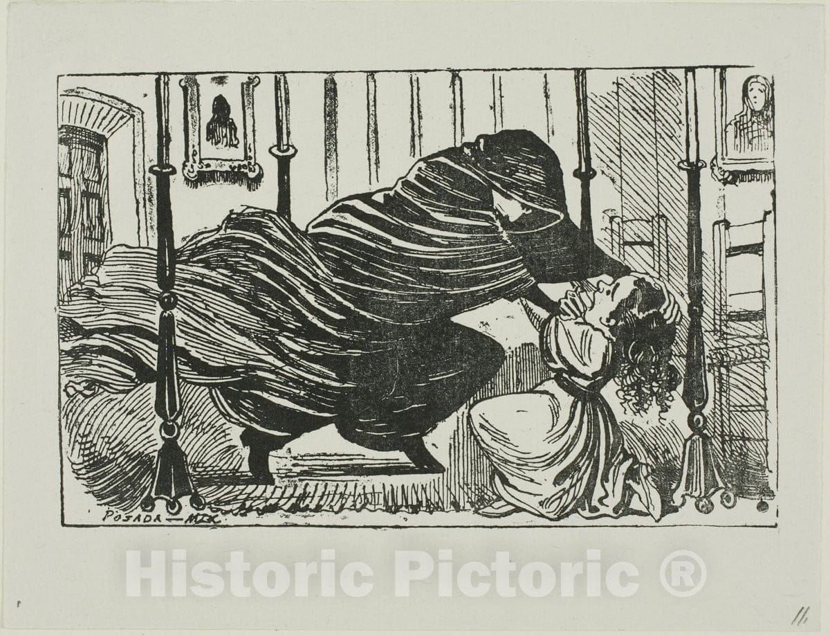 Art Print : Illustration for a Story, Jose Guadalupe Posada, c 1850, Vintage Wall Decor :