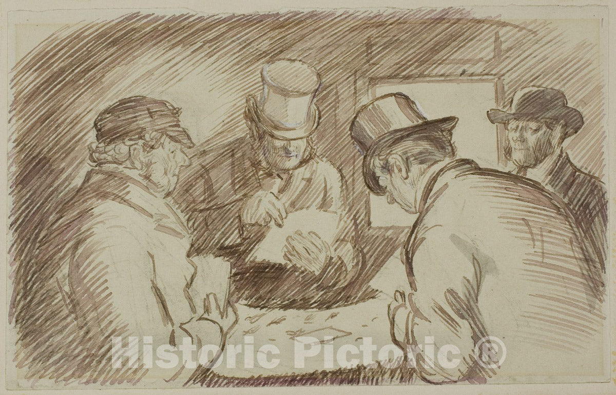 Art Print : A Game of Cards, Charles Samuel Keene, c 1700, Vintage Wall Decor :