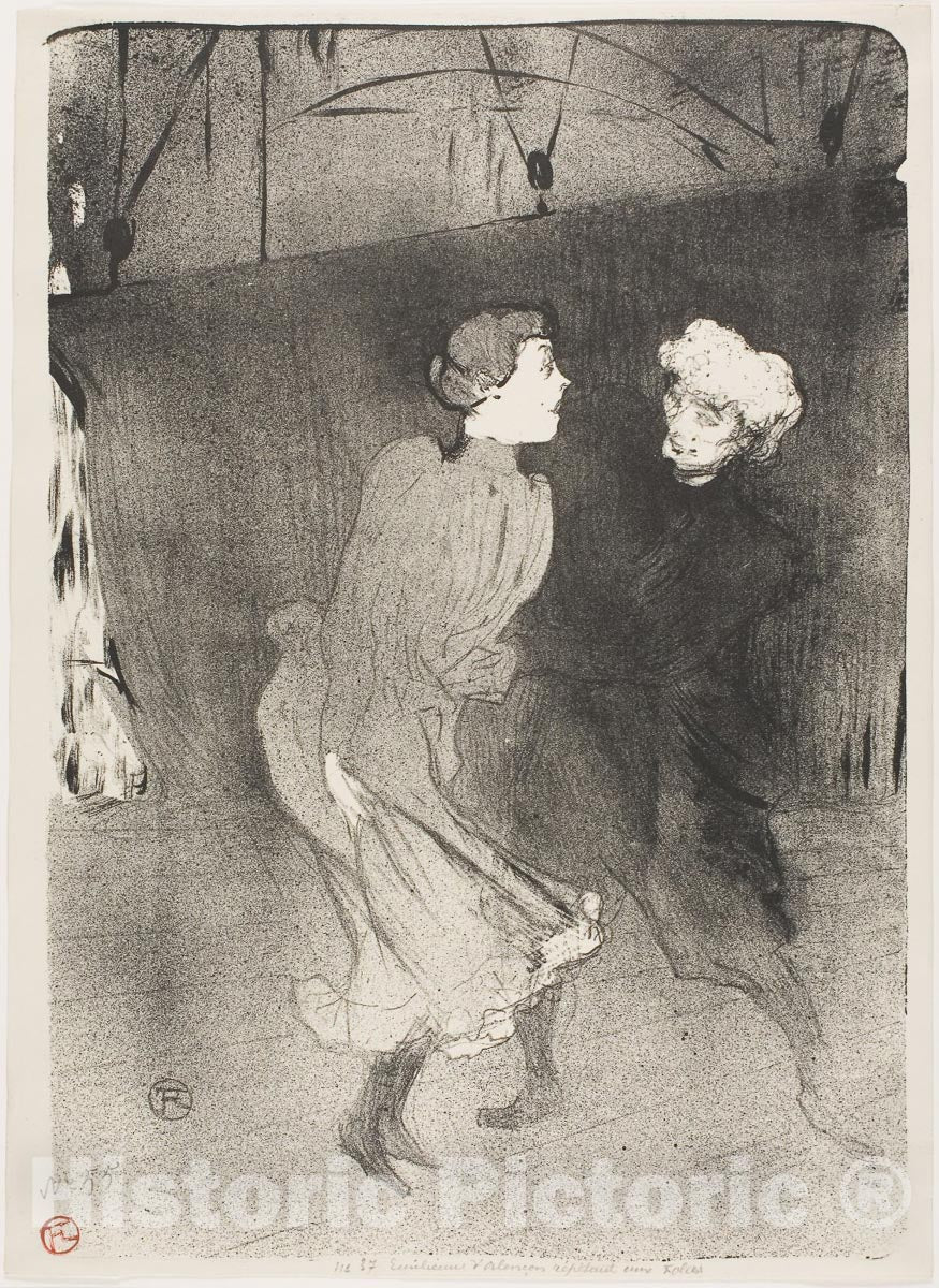 Art Print : Rehearsal at the Folies-BergÃ¨re, Emilenne DAlenÃ§on and Mariquita, Henri de Toulouse-Lautrec, c 1899, Vintage Wall Decor :