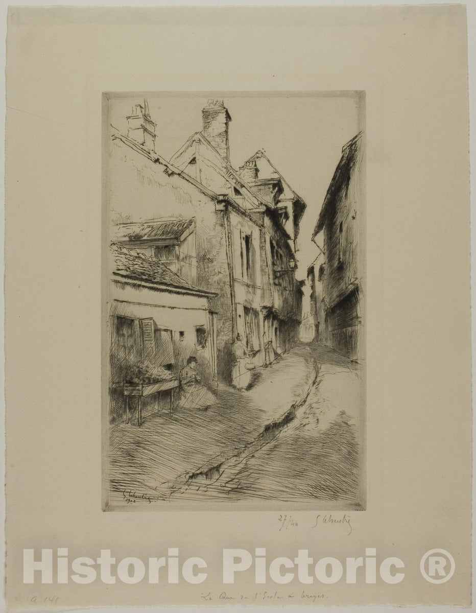 Art Print : The School Street, Troyes, Gustave Leheutre, c.1848, Vintage Wall Decor :