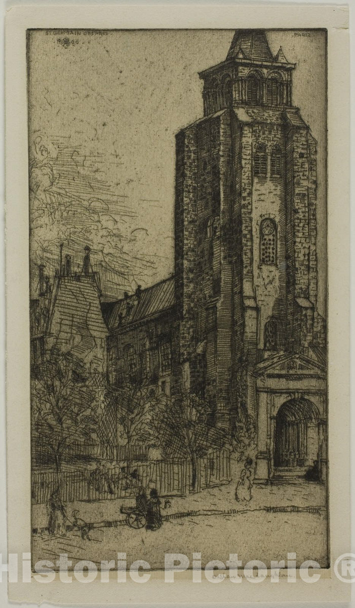 Art Print : Tower of St. Germain-des-Pres, Donald Shaw MacLaughlan, c 1915, Vintage Wall Decor :